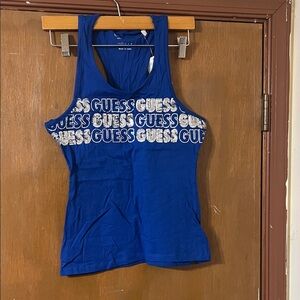 Guess Women's Vibrant Blue Logo Tank Top